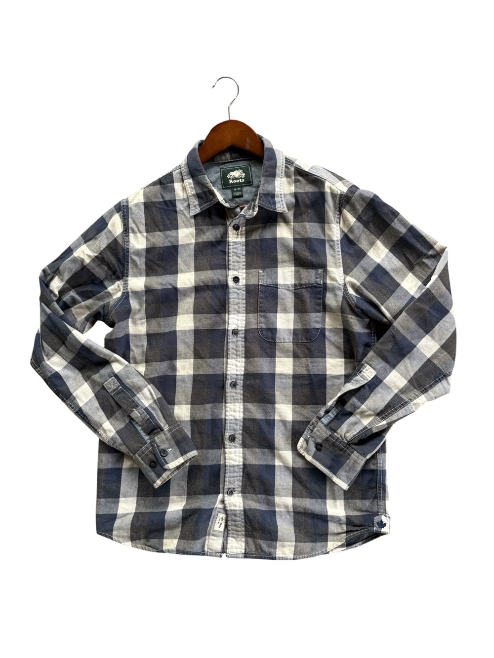 Roots Navy Plaid Flannel Button Down Shirt XS